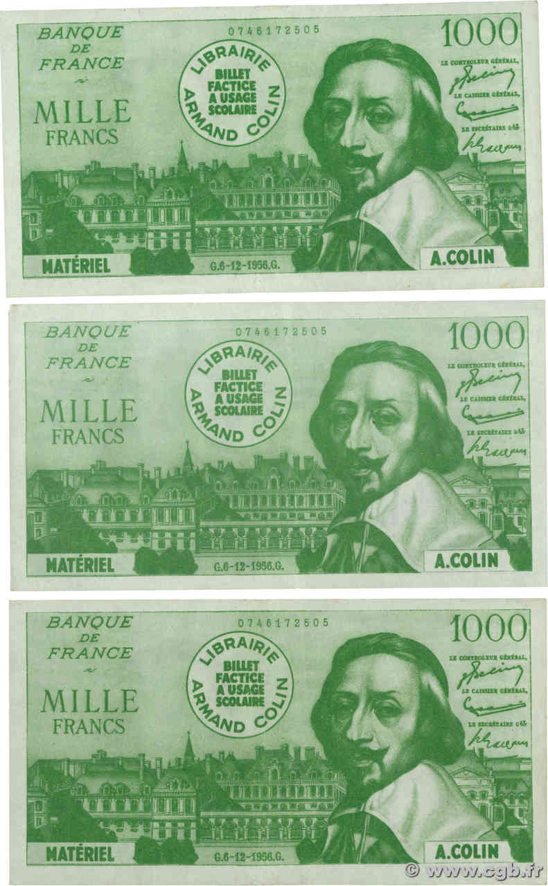 1000 Francs / 10 Nouveaux Francs RICHELIEU Scolaire FRANCE regionalismo y varios  1956 F.(42/57) MBC+