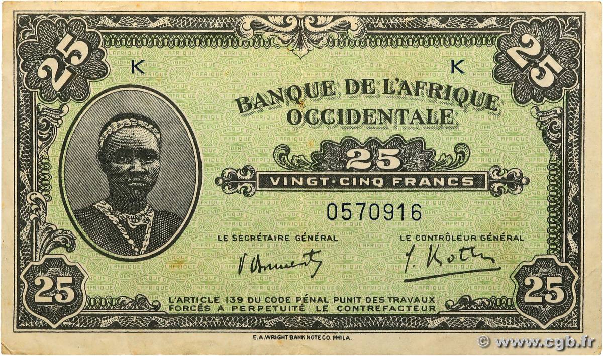 25 Francs FRENCH WEST AFRICA  1942 P.30a fVZ