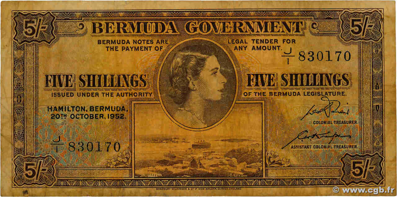 5 Shillings BERMUDA  1952 P.18a MB