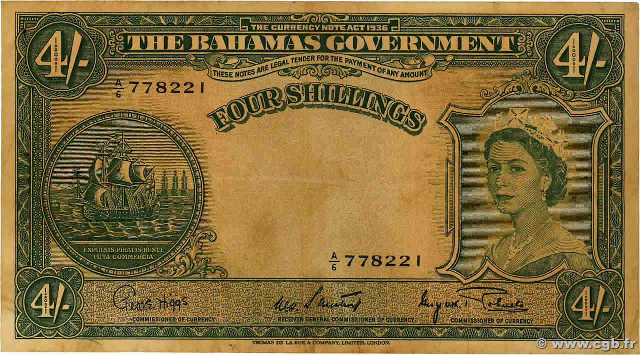 4 Shillings BAHAMAS  1953 P.13d MB