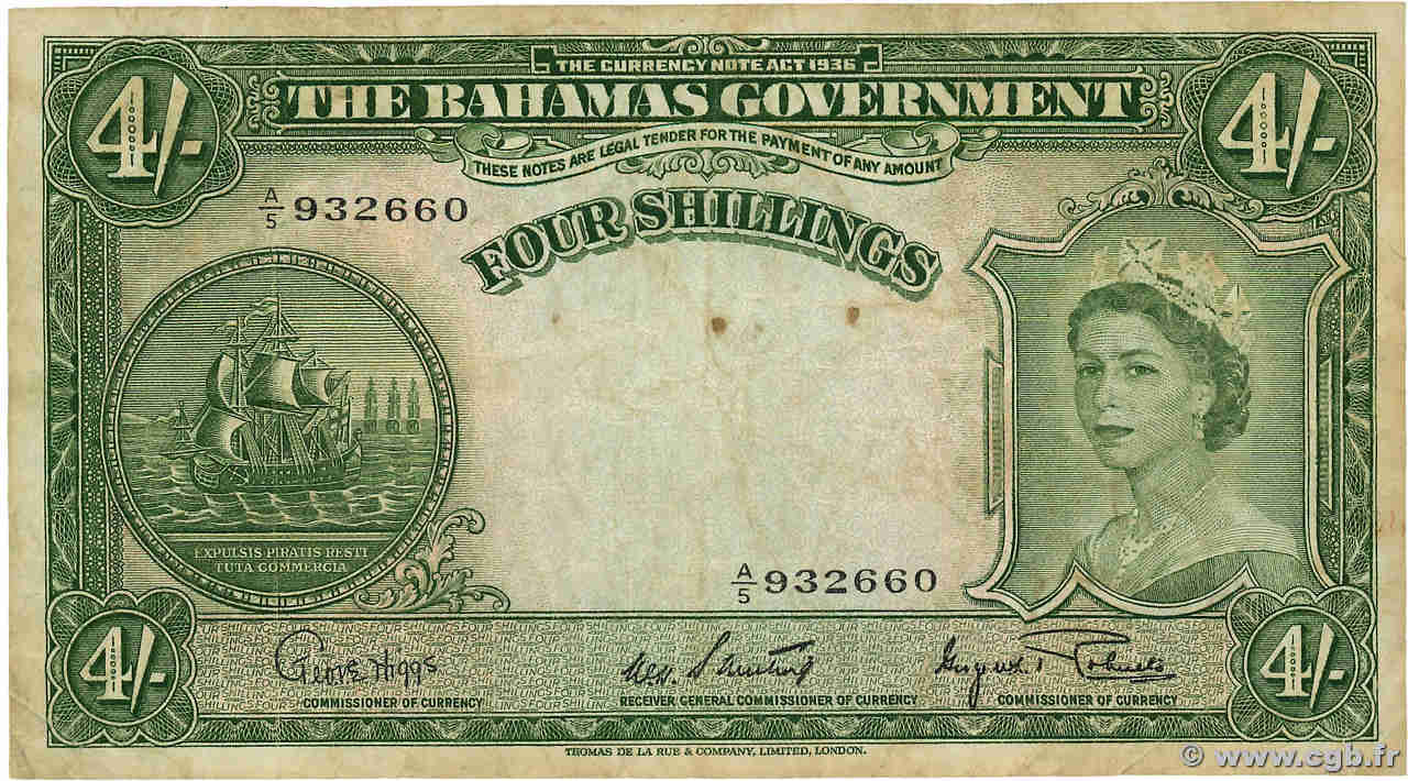 4 Shillings BAHAMAS  1953 P.13d S