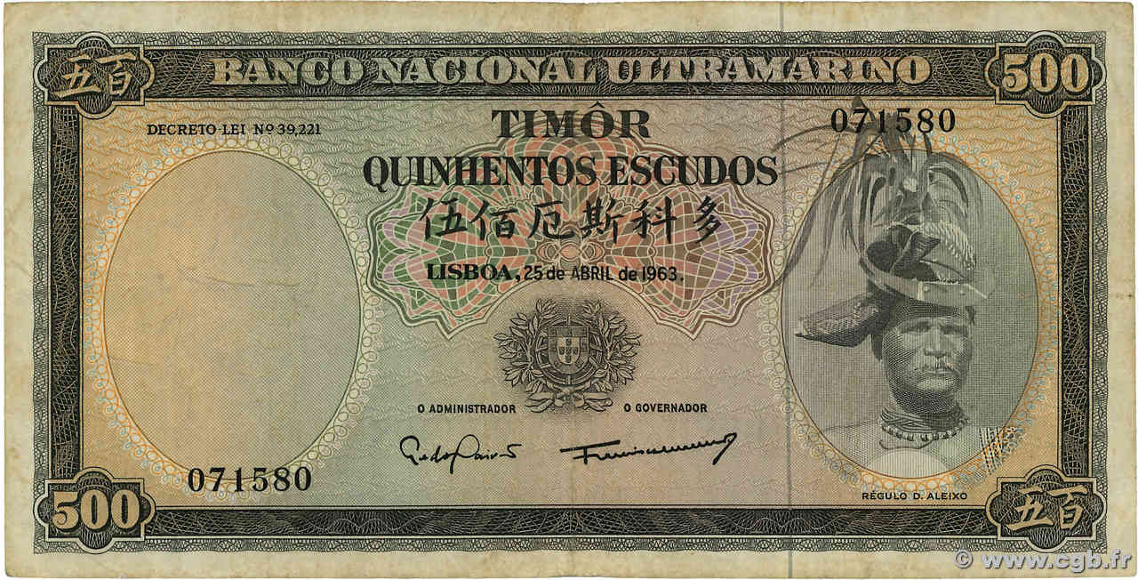 500 Escudos TIMOR  1963 P.29a TB