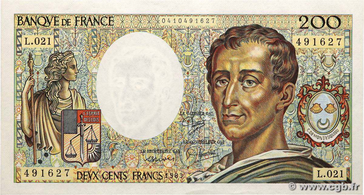 200 Francs MONTESQUIEU FRANCE  1983 F.70.03 AU