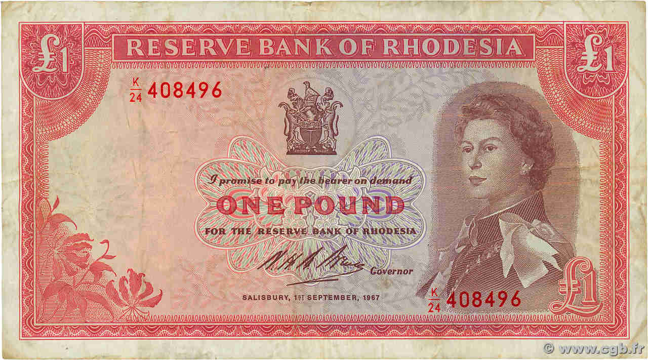 1 Pound RHODESIA  1967 P.28c F+