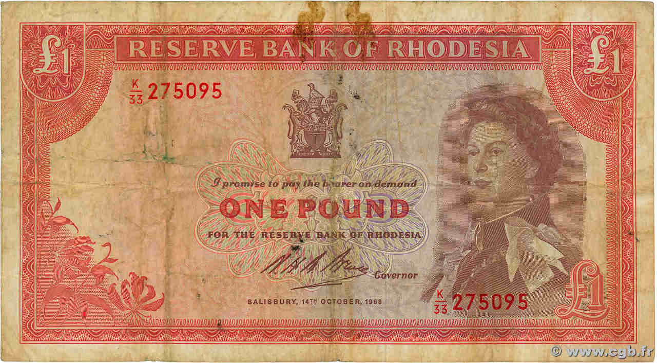 1 Pound RHODÉSIE  1968 P.28d TB