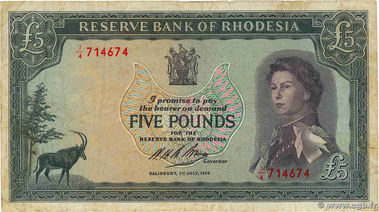 5 Pounds RHODESIEN  1966 P.29a S