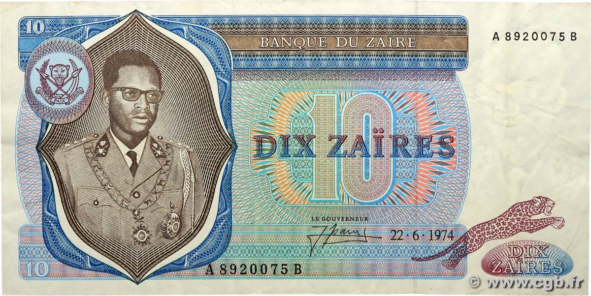 10 Zaïres ZAIRE  1974 P.23a MB