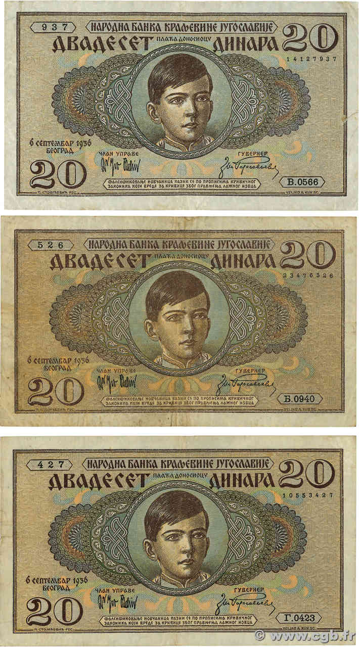 20 Dinara Lot YUGOSLAVIA  1936 P.030 BC