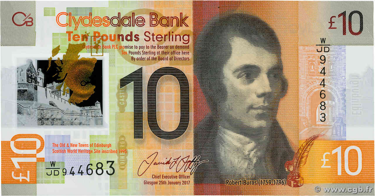 10 Pounds ÉCOSSE  2017 P.229Q NEUF