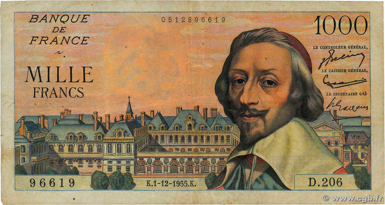 1000 Francs RICHELIEU FRANCE  1955 F.42.17 F