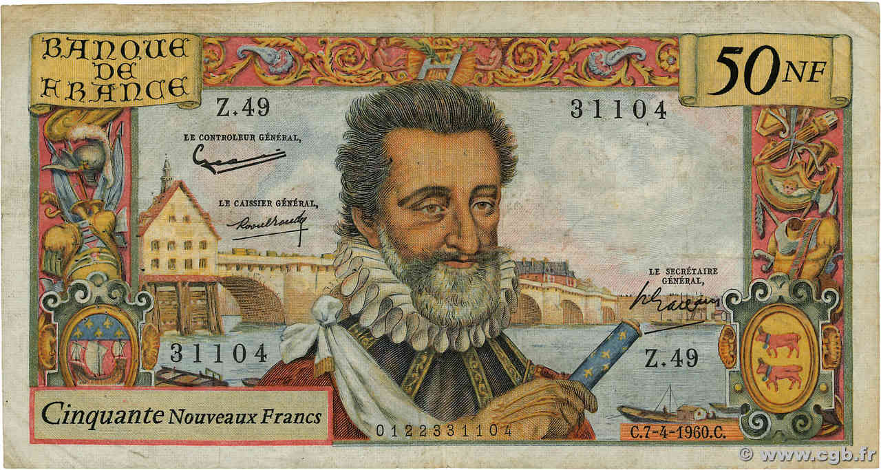 50 Nouveaux Francs HENRI IV FRANKREICH  1960 F.58.05 S