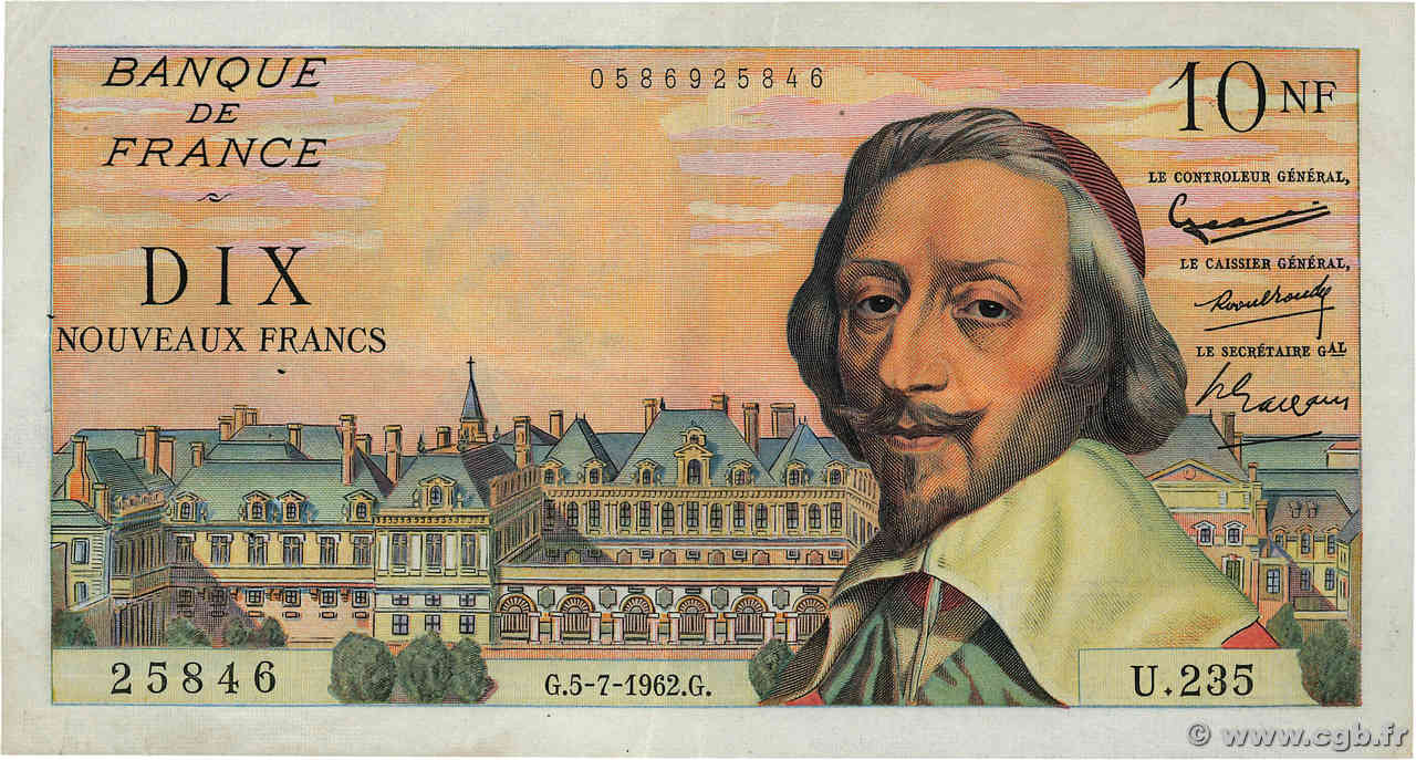 10 Nouveaux Francs RICHELIEU FRANCIA  1962 F.57.20 MBC+