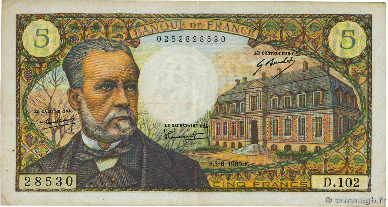 5 Francs PASTEUR FRANKREICH  1969 F.61.10 SS