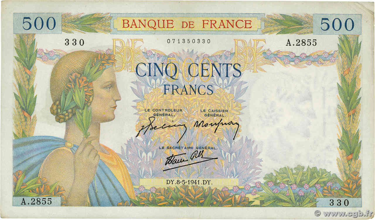 500 Francs LA PAIX FRANCIA  1941 F.32.16 SPL+