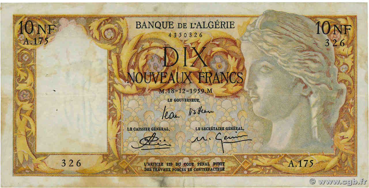 10 Nouveaux Francs ALGERIEN  1959 P.119a SS