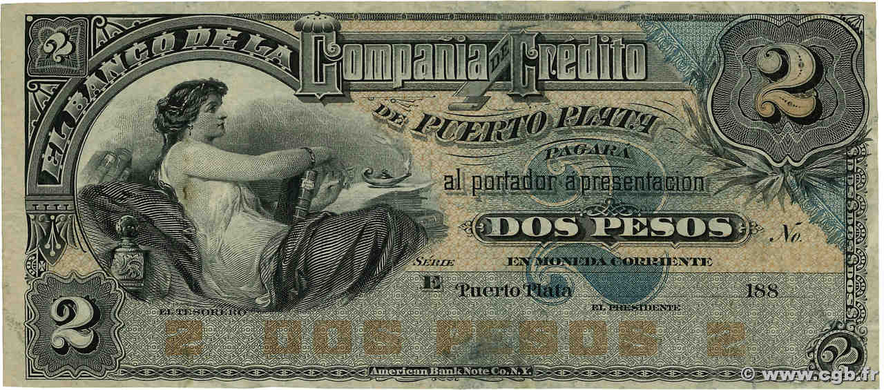 2 Pesos Non émis RÉPUBLIQUE DOMINICAINE  1880 PS.104r BB