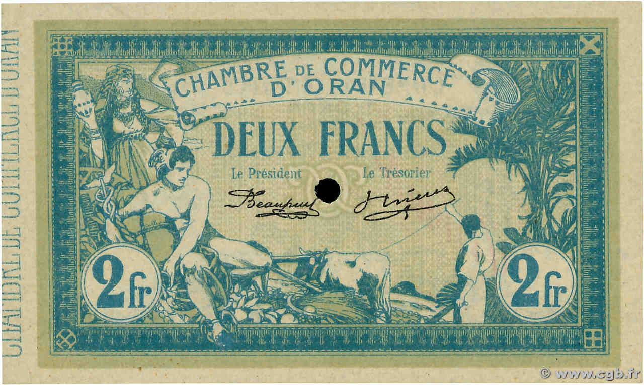 2 Francs Annulé ALGERIEN Oran 1915 JP.141.18 fST+