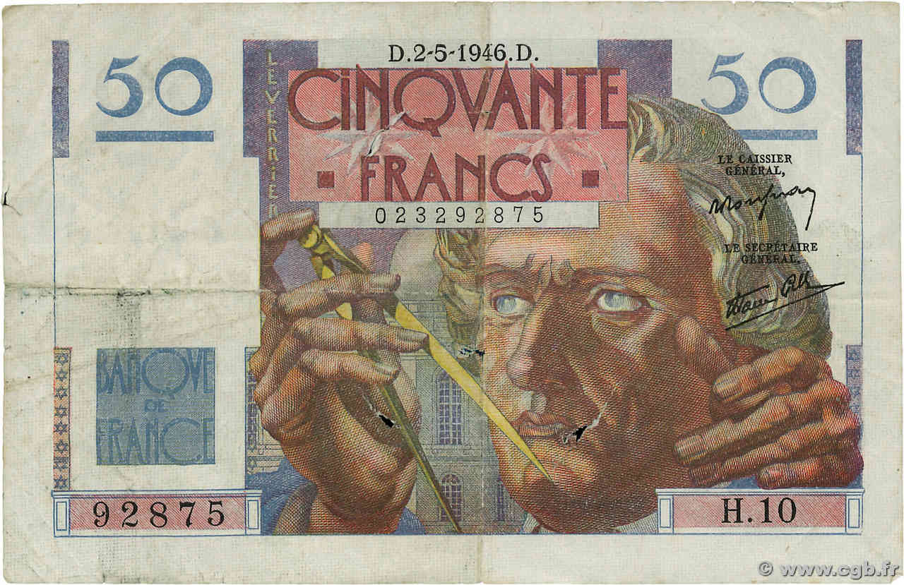 50 Francs LE VERRIER FRANCE  1946 F.20.03 TB