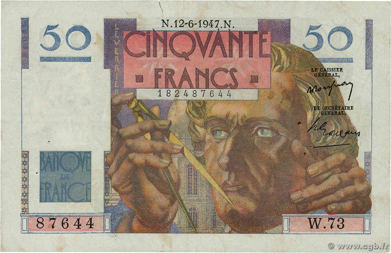 50 Francs LE VERRIER FRANCE  1947 F.20.08 VF