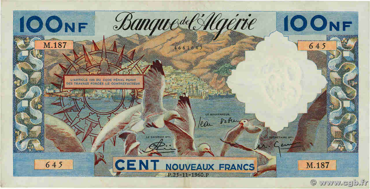 100 Nouveaux Francs ALGÉRIE  1960 P.121b TTB+