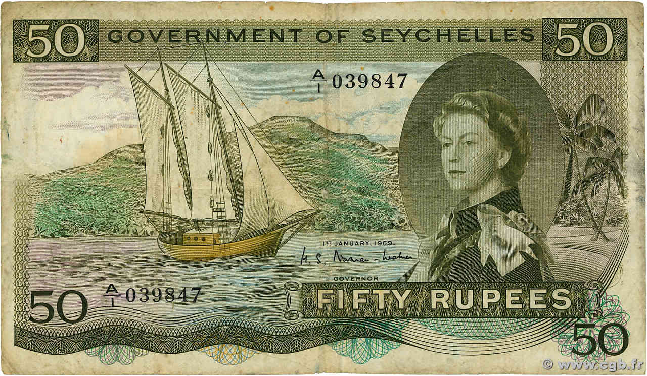 50 Rupees SEYCHELLES  1969 P.17b MB