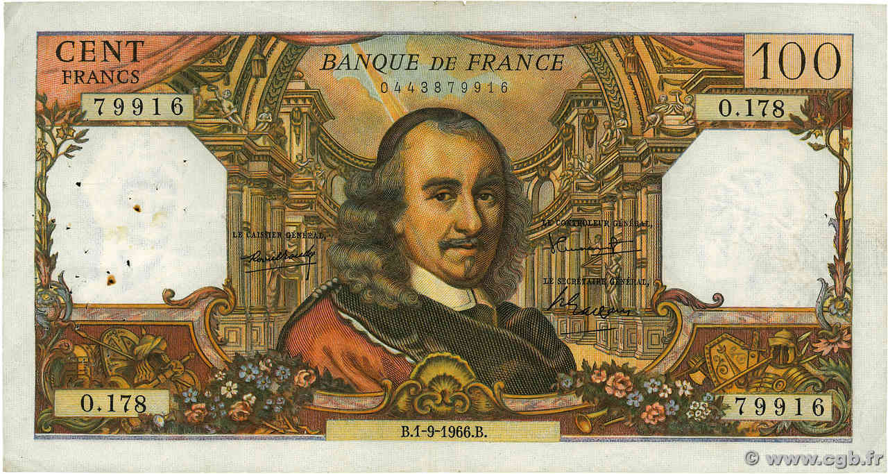 100 Francs CORNEILLE FRANCE  1966 F.65.14 pr.TTB