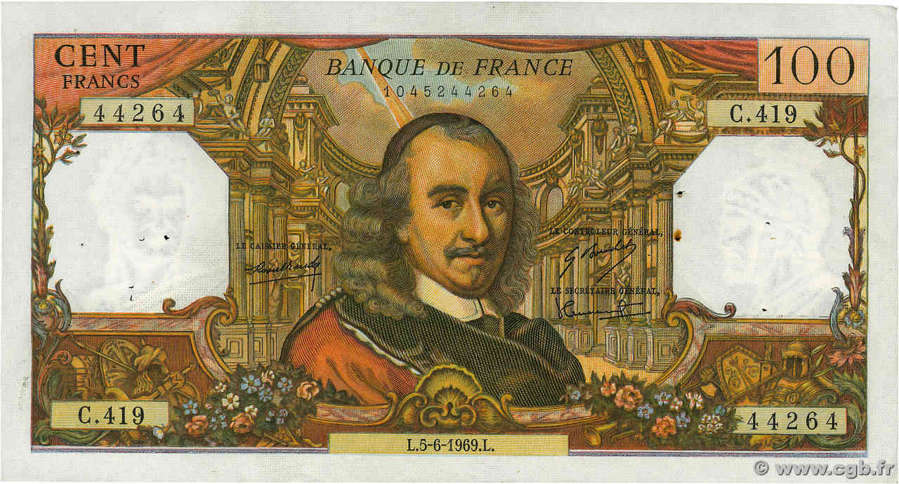 100 Francs CORNEILLE FRANCIA  1969 F.65.27 BB