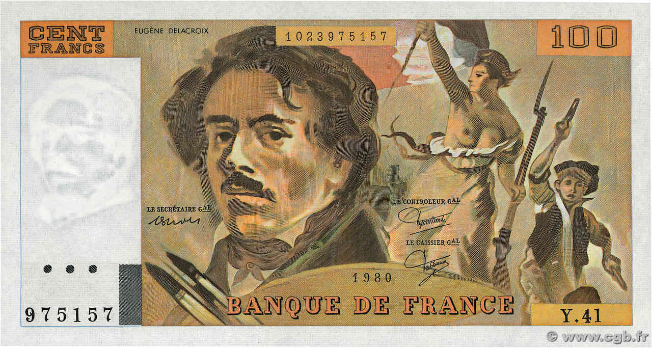 100 Francs DELACROIX modifié FRANCE  1980 F.69.04b UNC