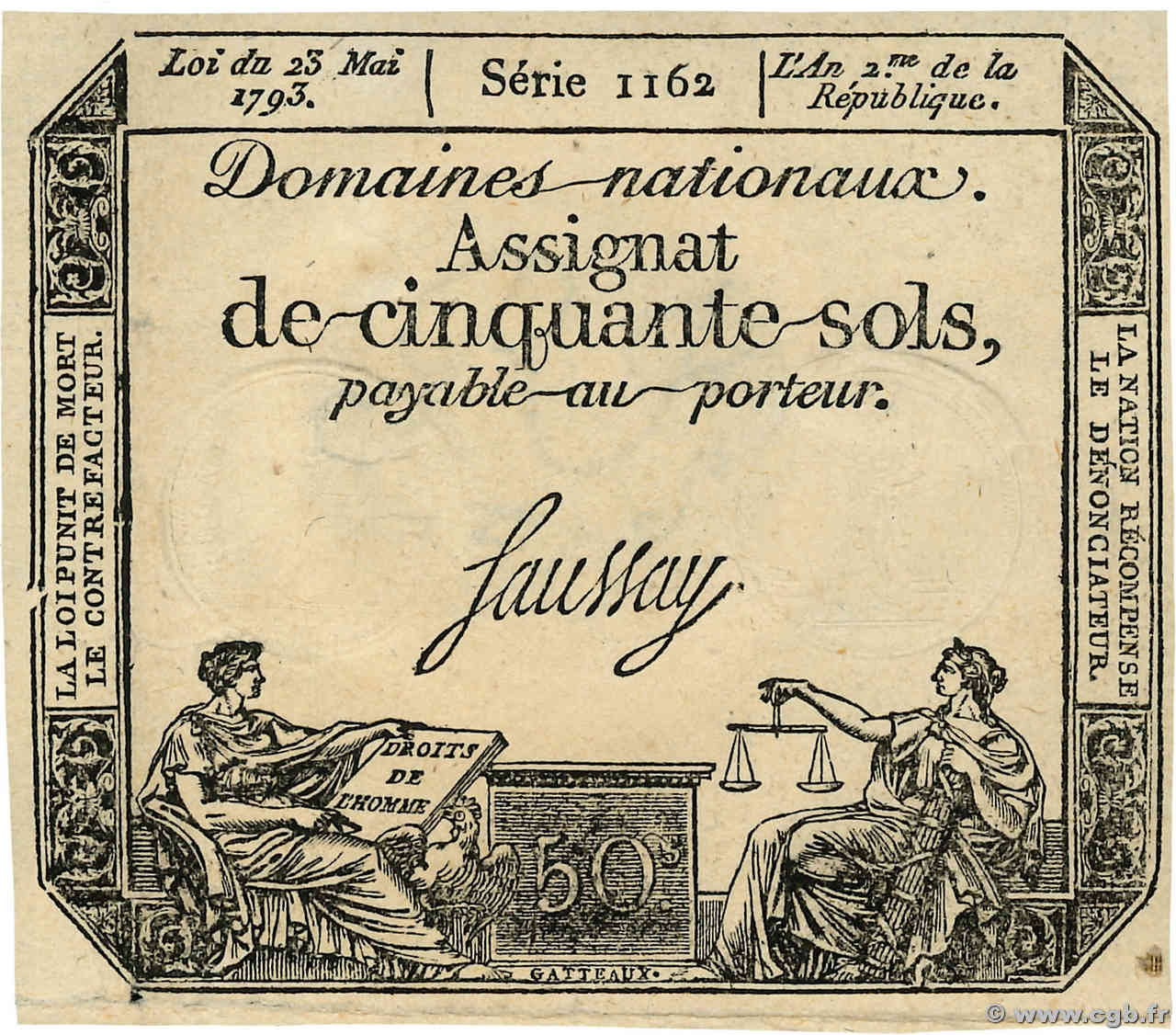 50 Sols FRANCE  1793 Ass.42c XF+