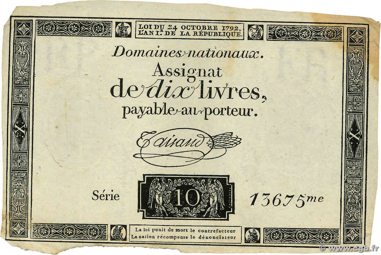 10 Livres FRANKREICH  1792 Ass.36c fSS