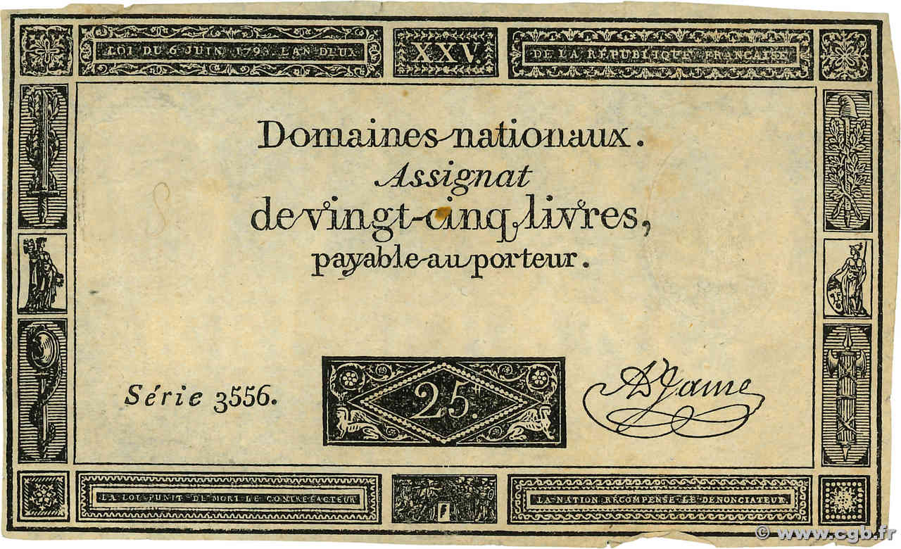 25 Livres FRANKREICH  1793 Ass.43b S