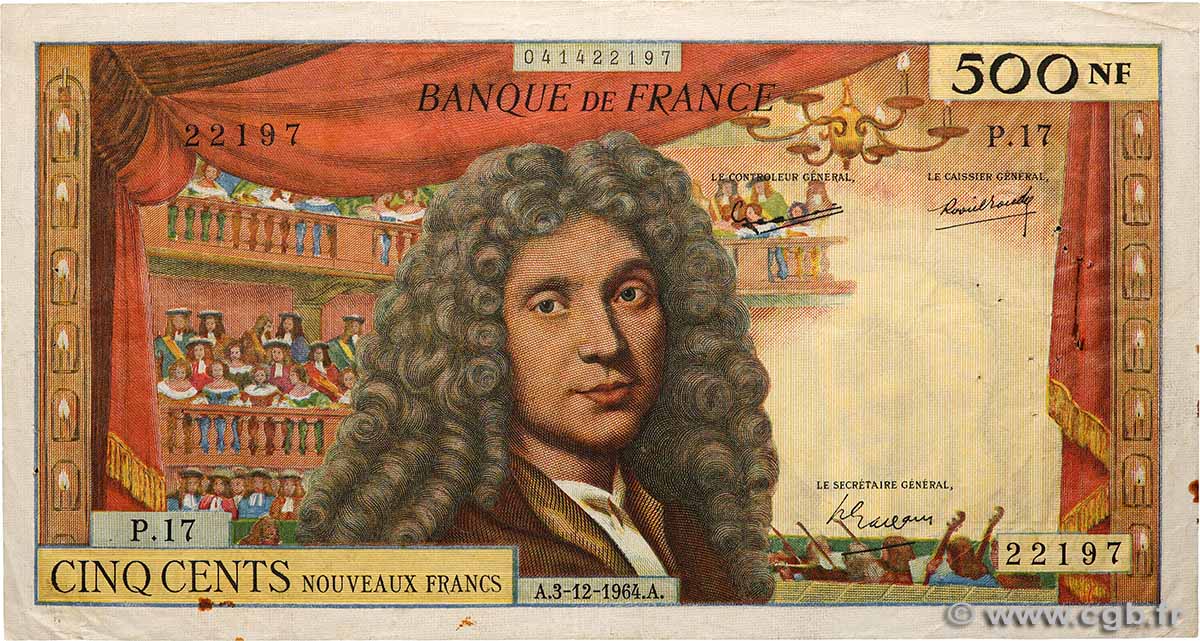 500 Nouveaux Francs MOLIÈRE FRANCE  1964 F.60.07 TB+