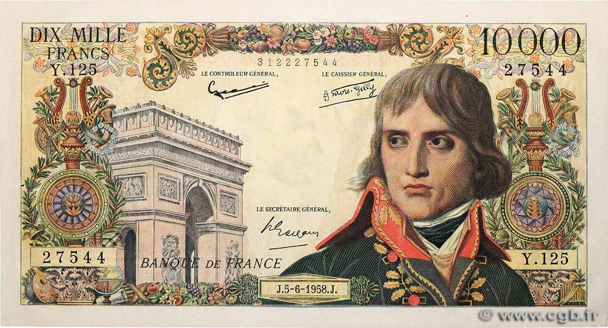 10000 Francs BONAPARTE FRANCE  1958 F.51.12 AU-