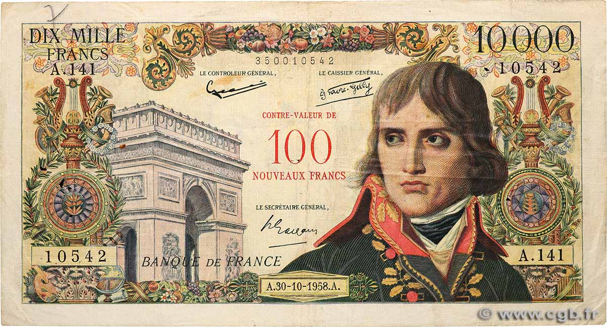 100 NF sur 10000 Francs BONAPARTE FRANCE  1958 F.55.01 TB