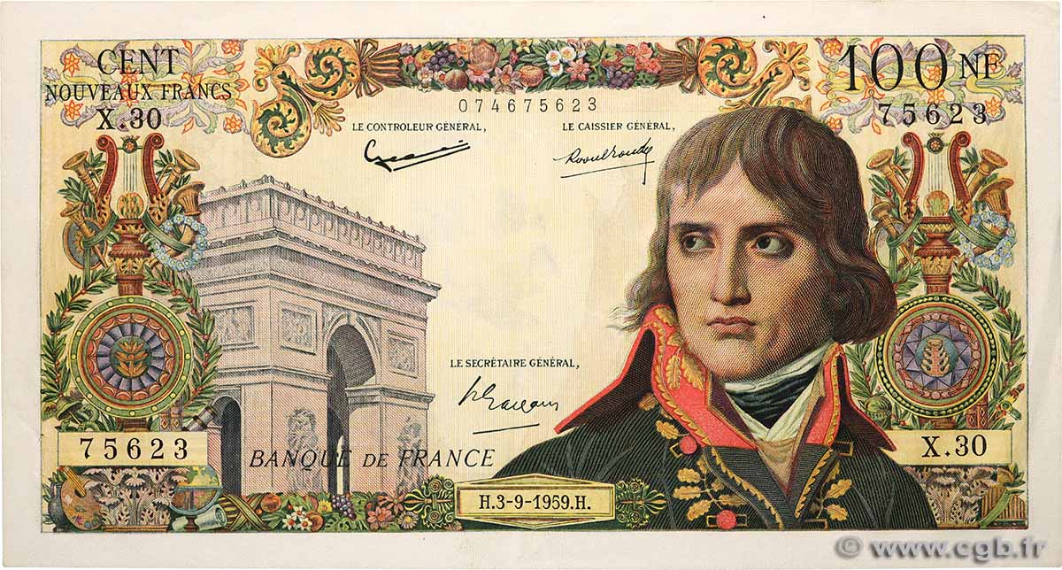 100 Nouveaux Francs BONAPARTE FRANKREICH  1959 F.59.03 VZ