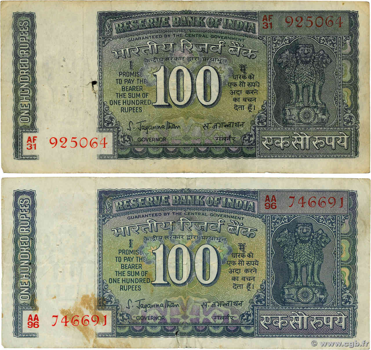 100 Rupees Lot INDE  1970 P.064a TB