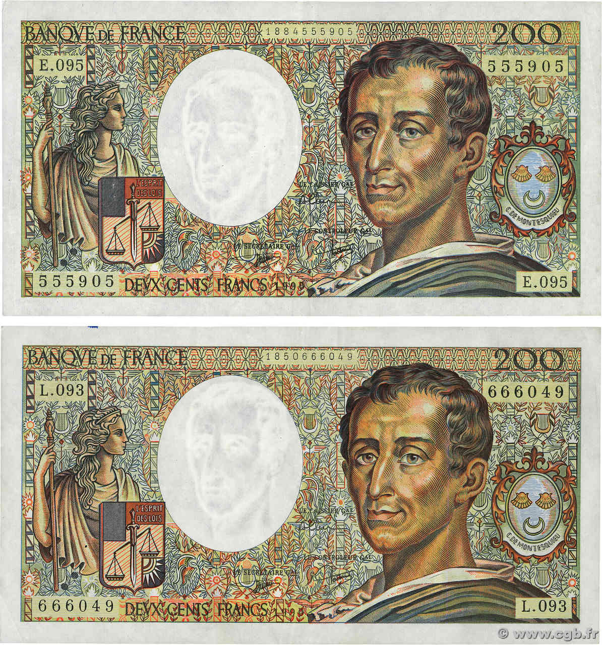 200 Francs MONTESQUIEU FRANKREICH  1990 F.70.10b fVZ