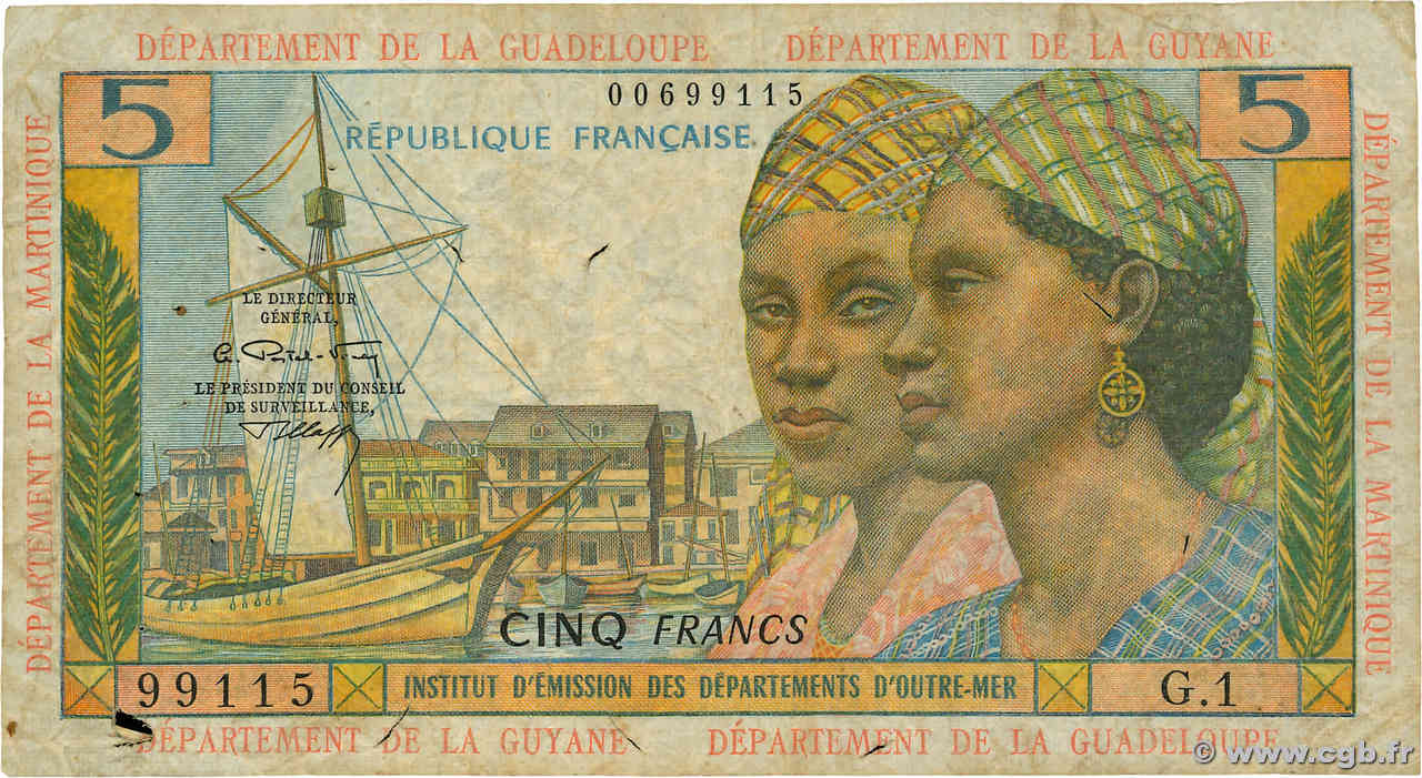 5 Francs ANTILLES FRANÇAISES  1964 P.07b B+