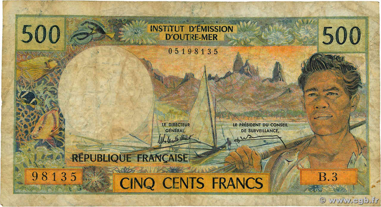 500 Francs TAHITI  1985 P.25d VG