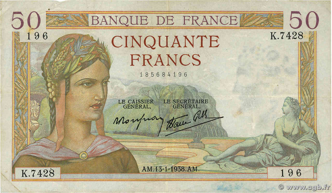 50 Francs CÉRÈS modifié FRANCIA  1938 F.18.07 BC+