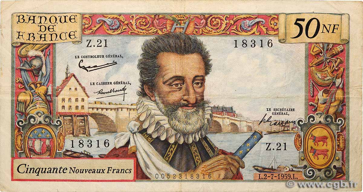 50 Nouveaux Francs HENRI IV FRANKREICH  1959 F.58.02 fSS