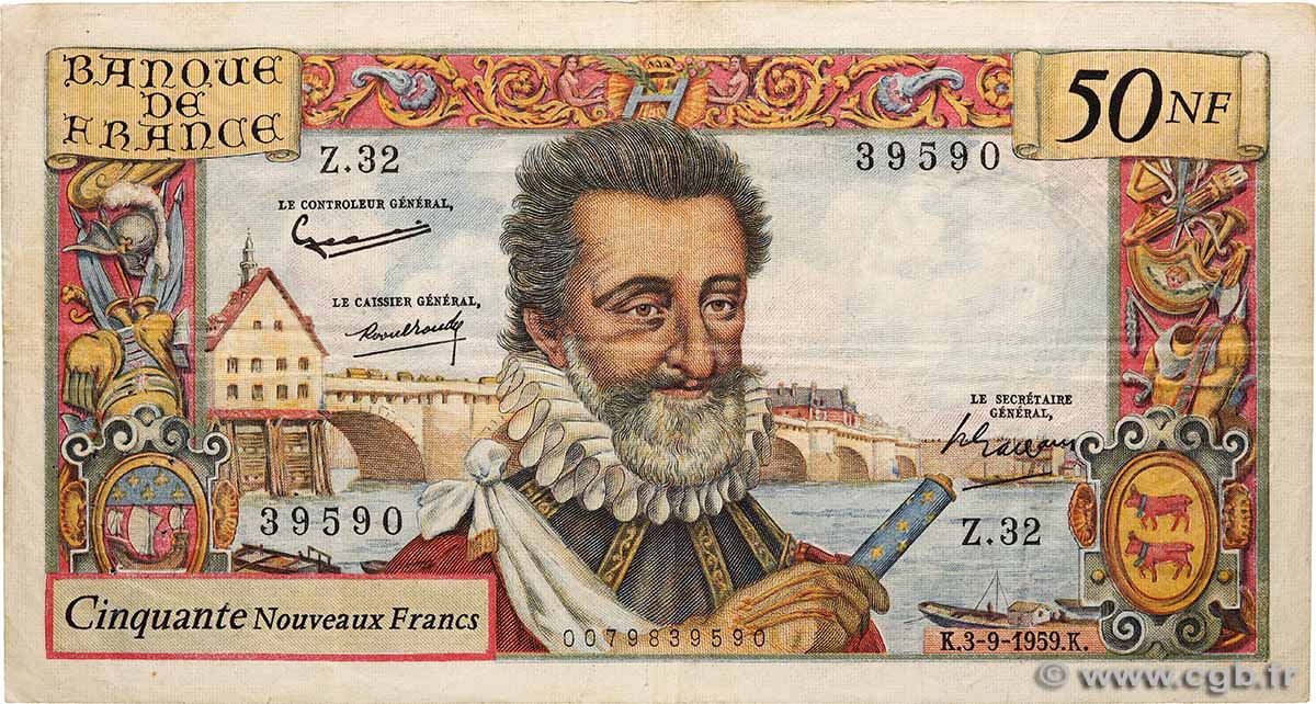 50 Nouveaux Francs HENRI IV FRANKREICH  1959 F.58.03 fSS