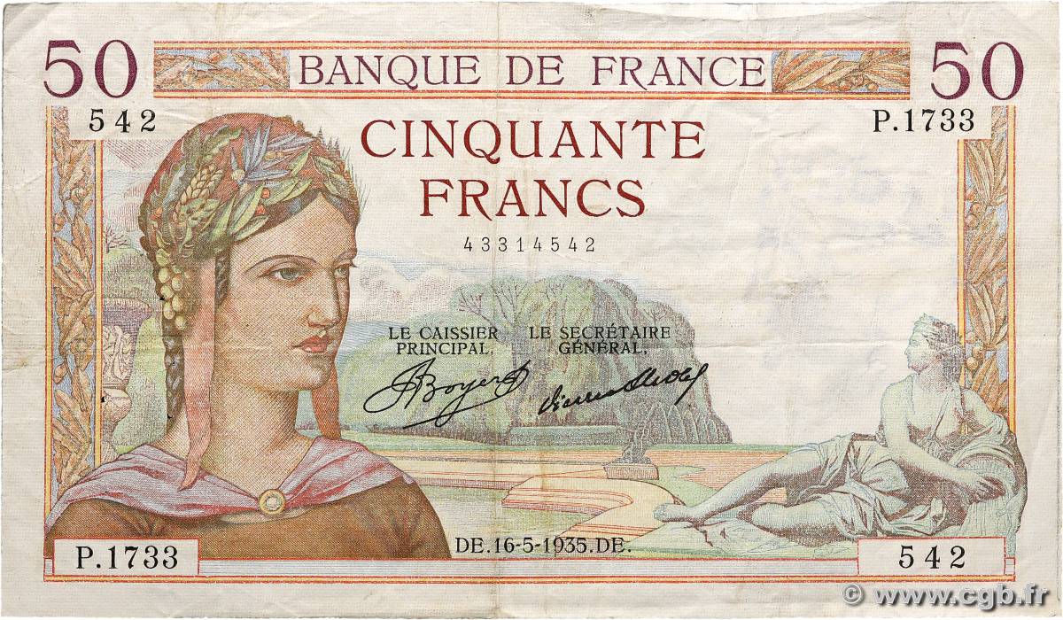 50 Francs CÉRÈS FRANCE  1935 F.17.09 TB+