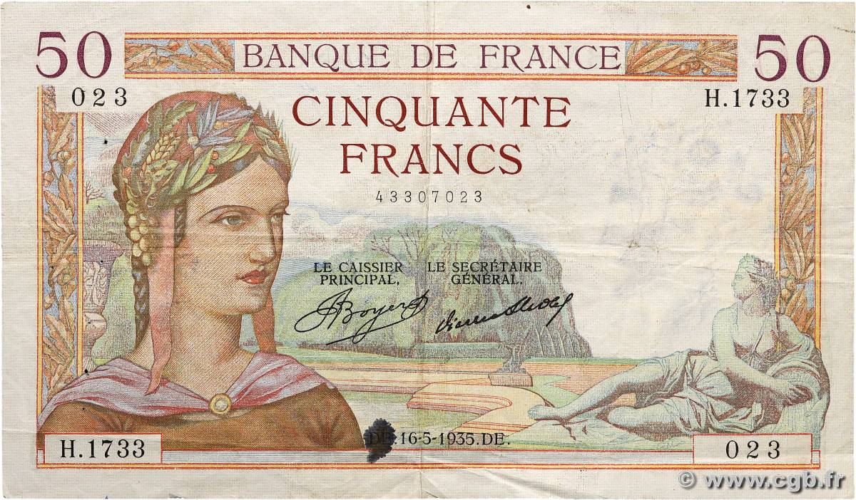 50 Francs CÉRÈS FRANCE  1935 F.17.09 TB+