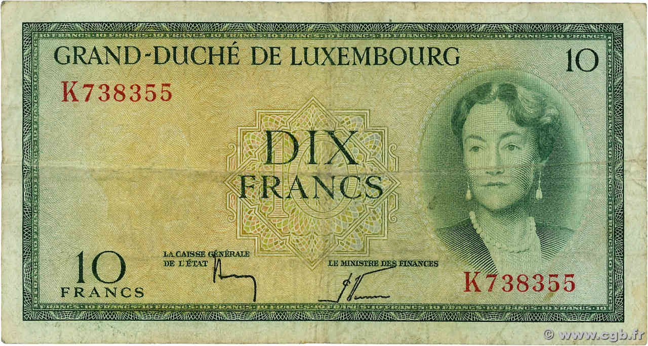 10 Francs LUXEMBOURG  1954 P.48a TB