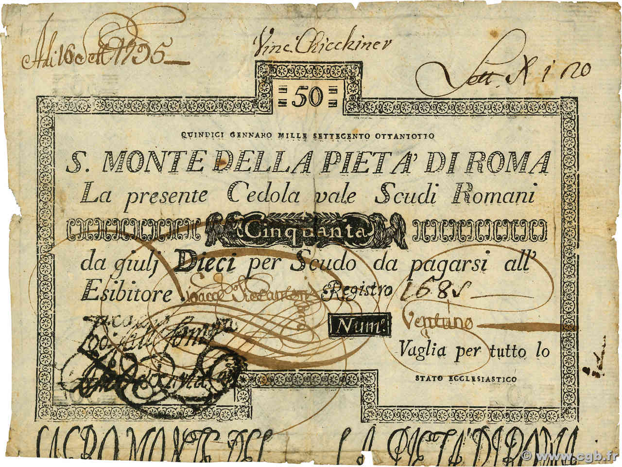 50 Scudi ITALY  1785 PS.348 F+