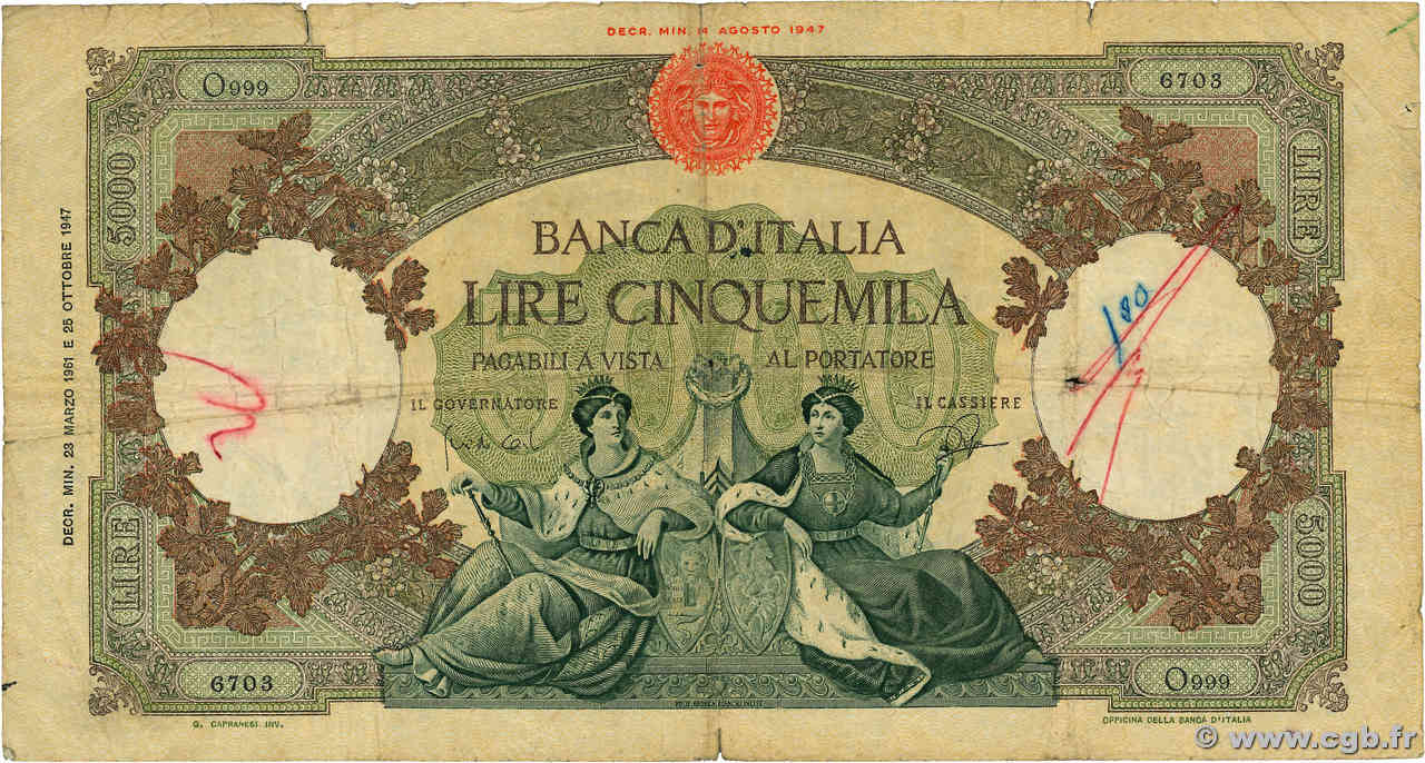 5000 Lire ITALIE  1961 P.085d B+