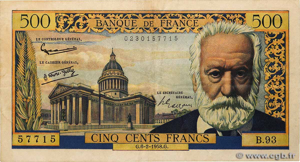 500 Francs VICTOR HUGO FRANKREICH  1958 F.35.08 SS