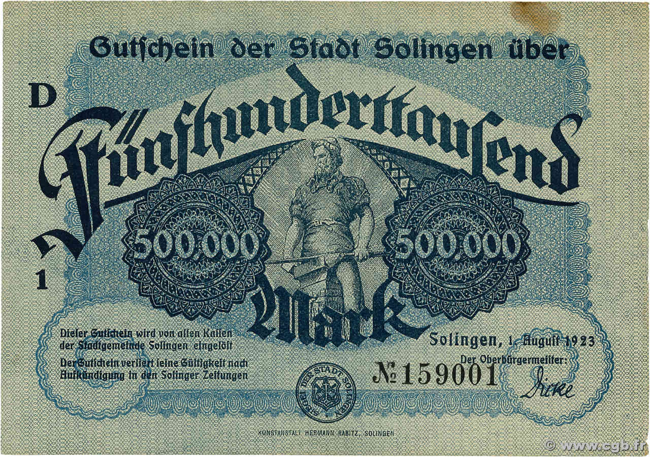 500000 Mark ALEMANIA Solingen 1923 P.- EBC+