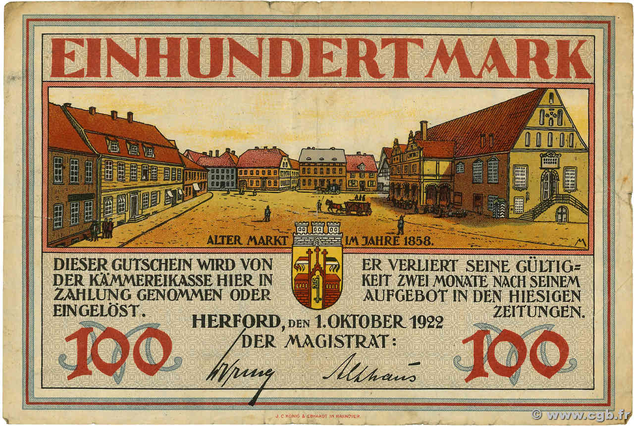 100 Mark GERMANIA Herford 1922 P.-- q.BB